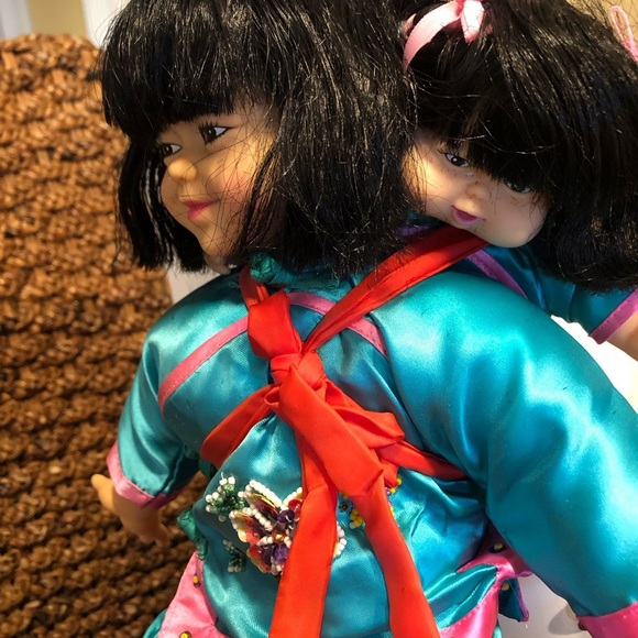 Asian Chinese Woman Carrying Child Cloth Dolls 13 inch mom and baby. Please read - Picture 4 of 15